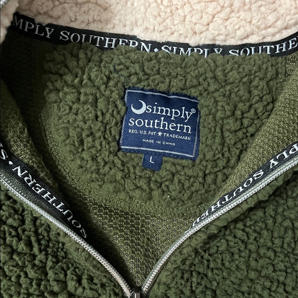 Simply Southern Olive Zip Up Sherpa Sweater - Picture 2 of 3